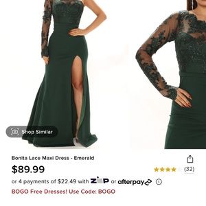 On shoulder long sleeve dress hunter green size medium